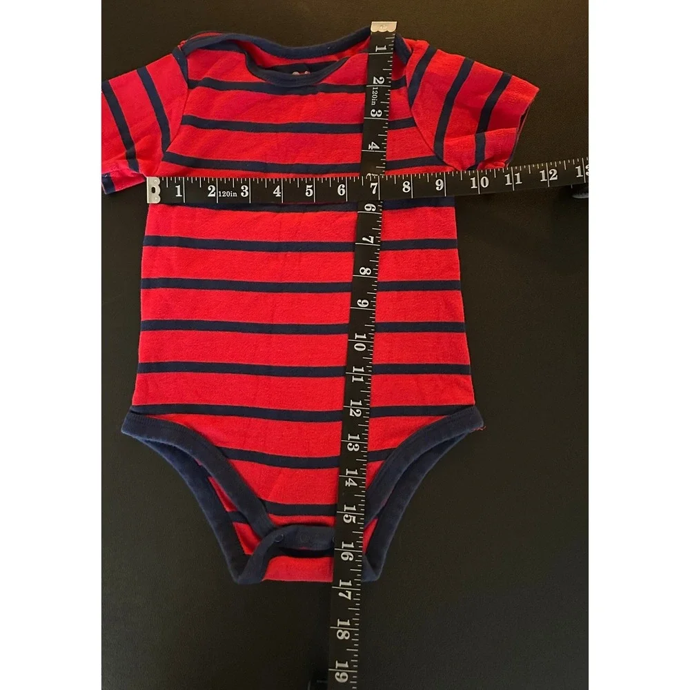Member's Mark Red Navy Blue Striped Bodysuit 24M Short Sleeve Cotton 1466